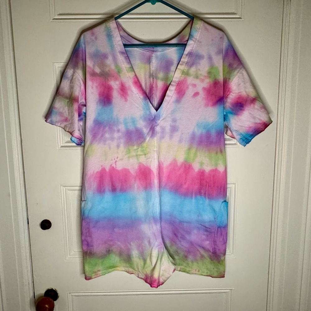 Custom Colorful Tie-Dye V-Neck Romper size M/L